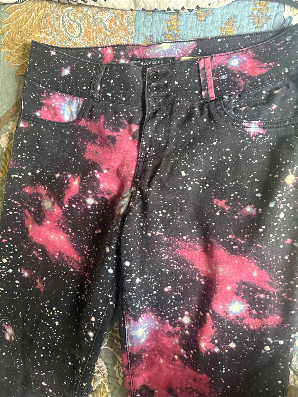Lovesick Black & Pink Galaxy Print Kids Leggings - Picture 3 of 6
